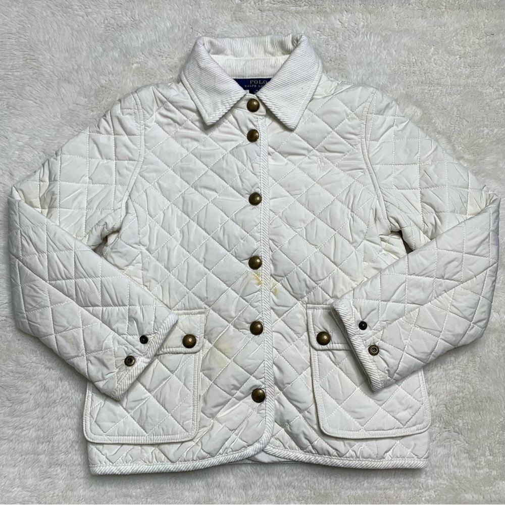 Polo Ralph Lauren Girl's White Quilted Buttoned Jacket Size Medium (8-10)